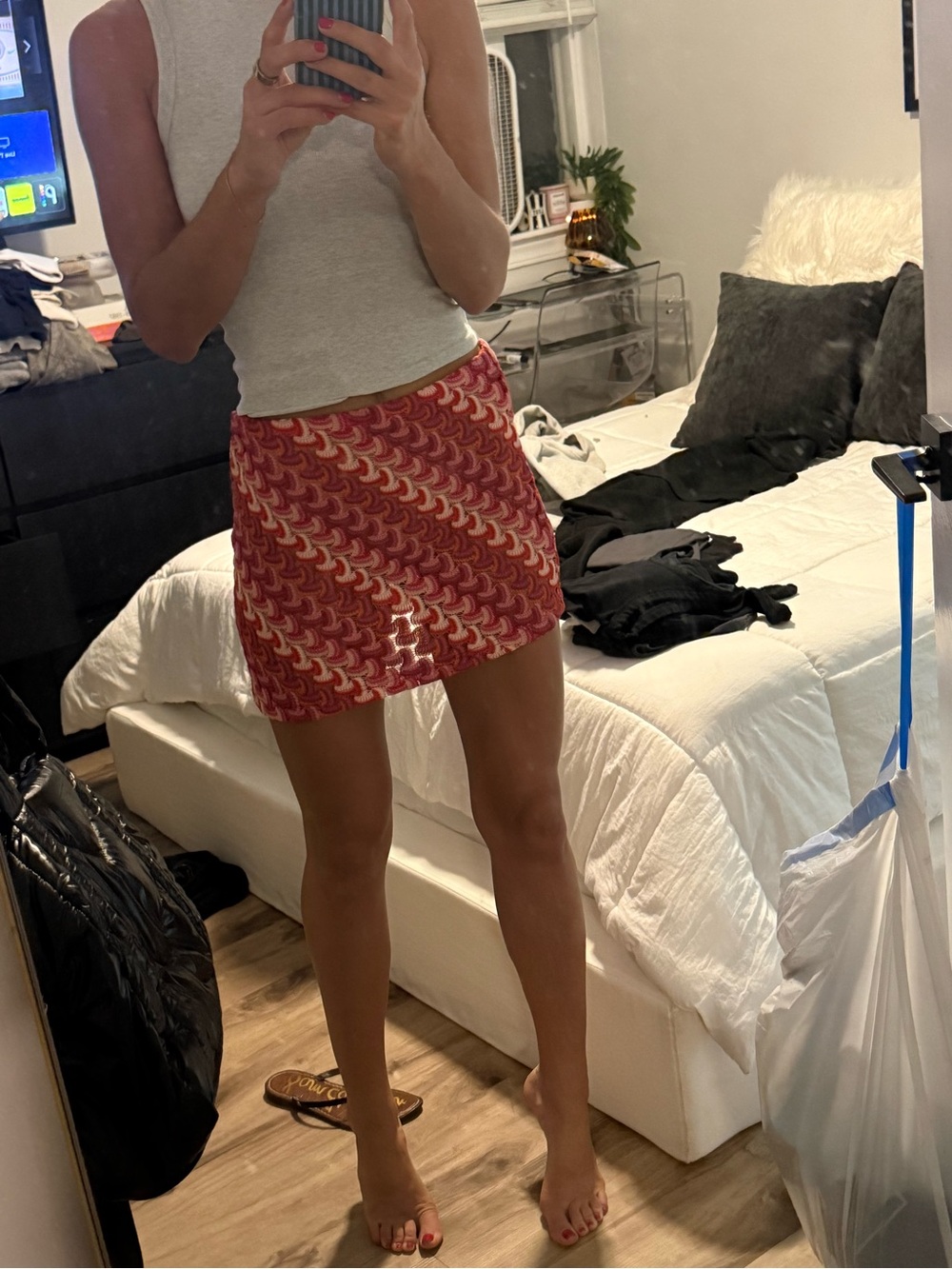 Red Patterned Mini Skirt - Picture 4 of 4